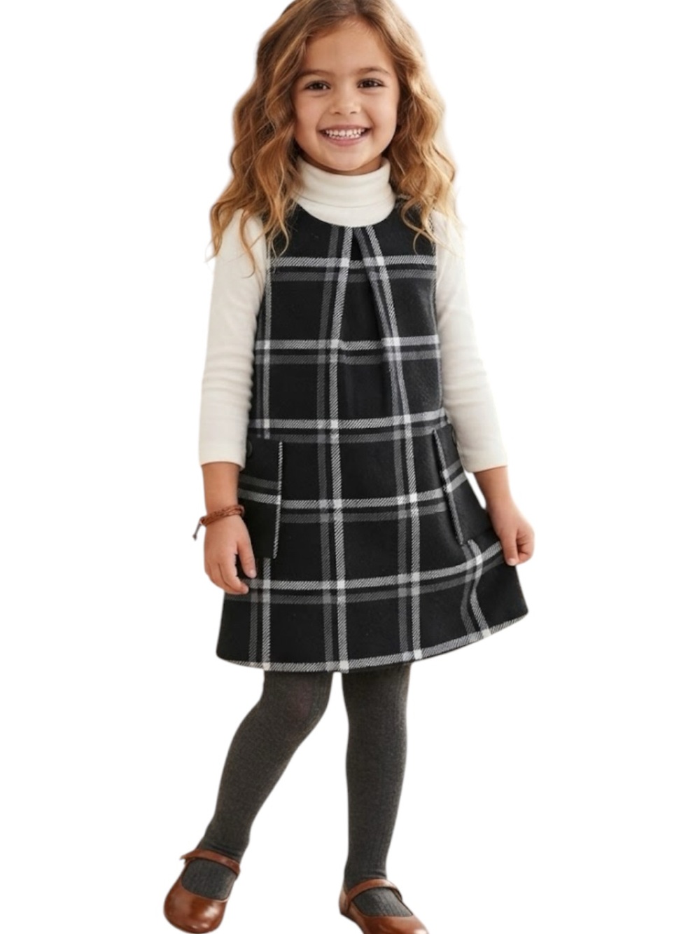 Baby Gap Black Plaid Grid Jumper Overall Slip Dress Size 4 Years